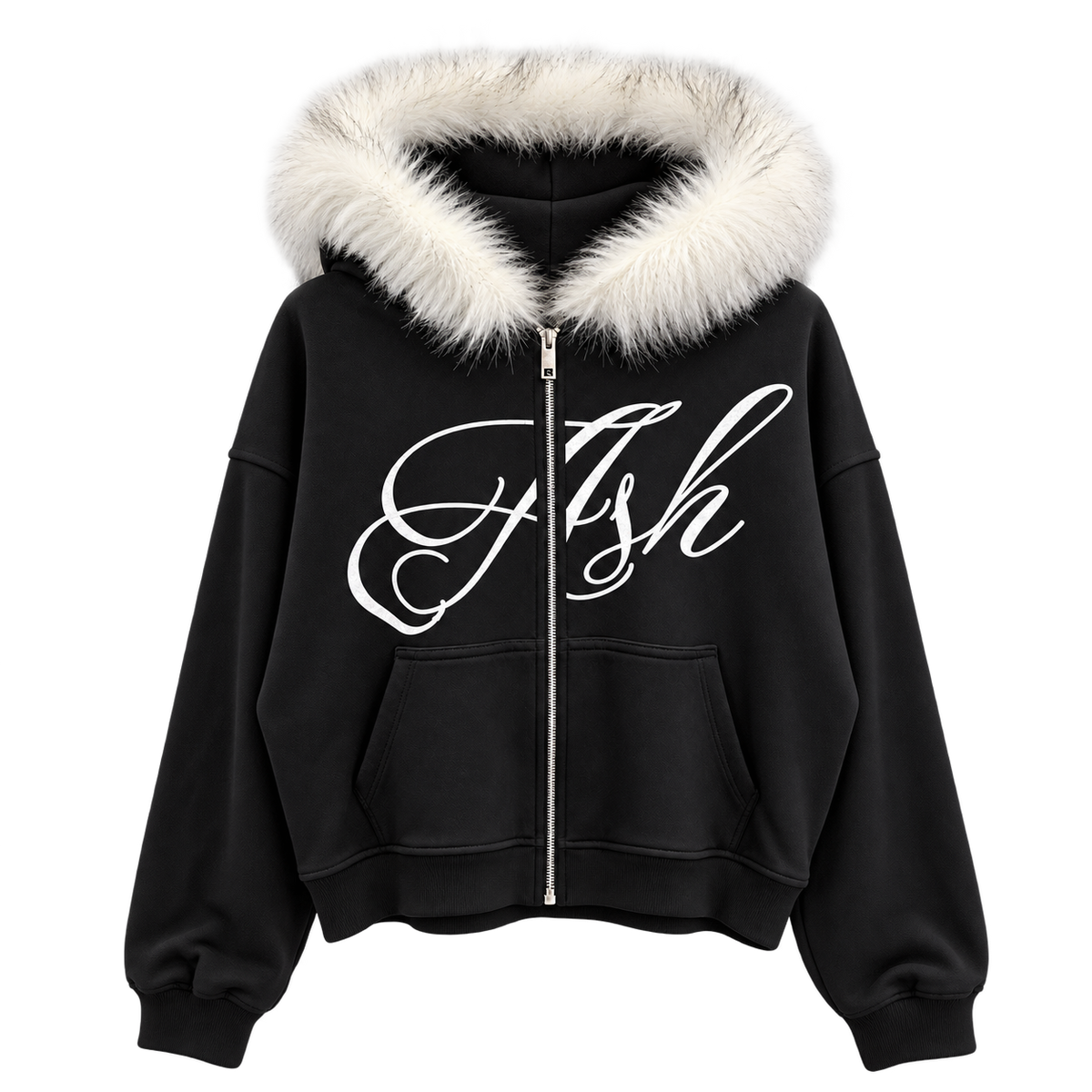 'Ash' Zip Furry Hoodie | Black