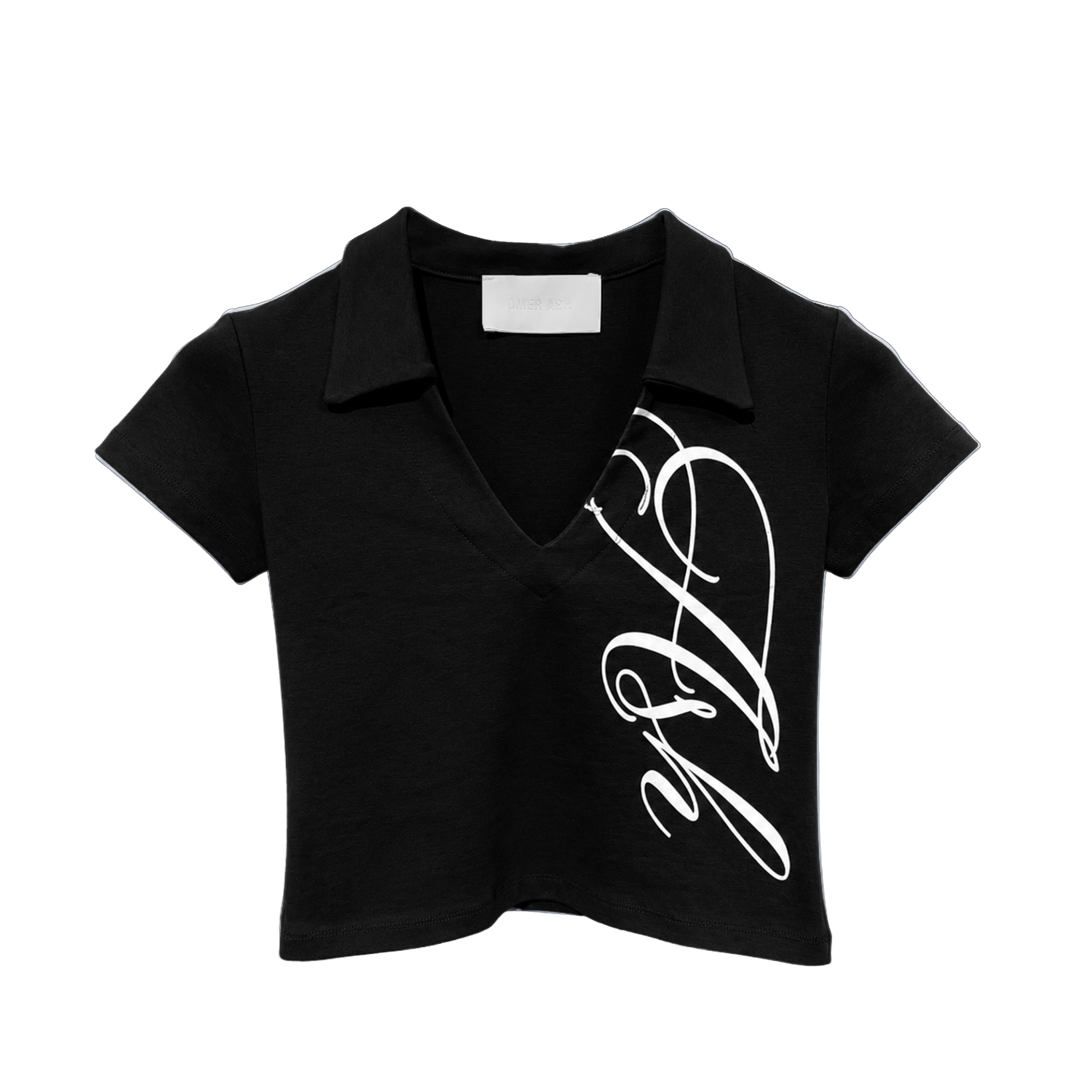 'Ash' Polo V-neck baby tee | Black