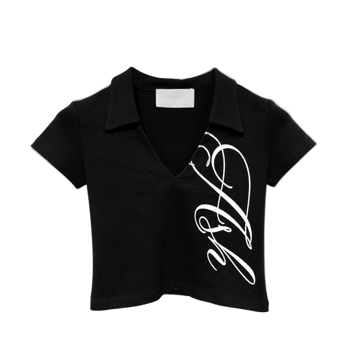 'Ash' Polo V-neck baby tee | Black
