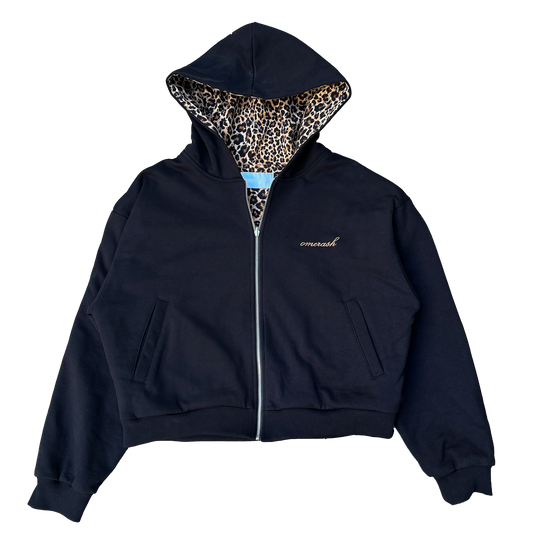 REVERSIBLE LEOPARD BOMBER HOODIE