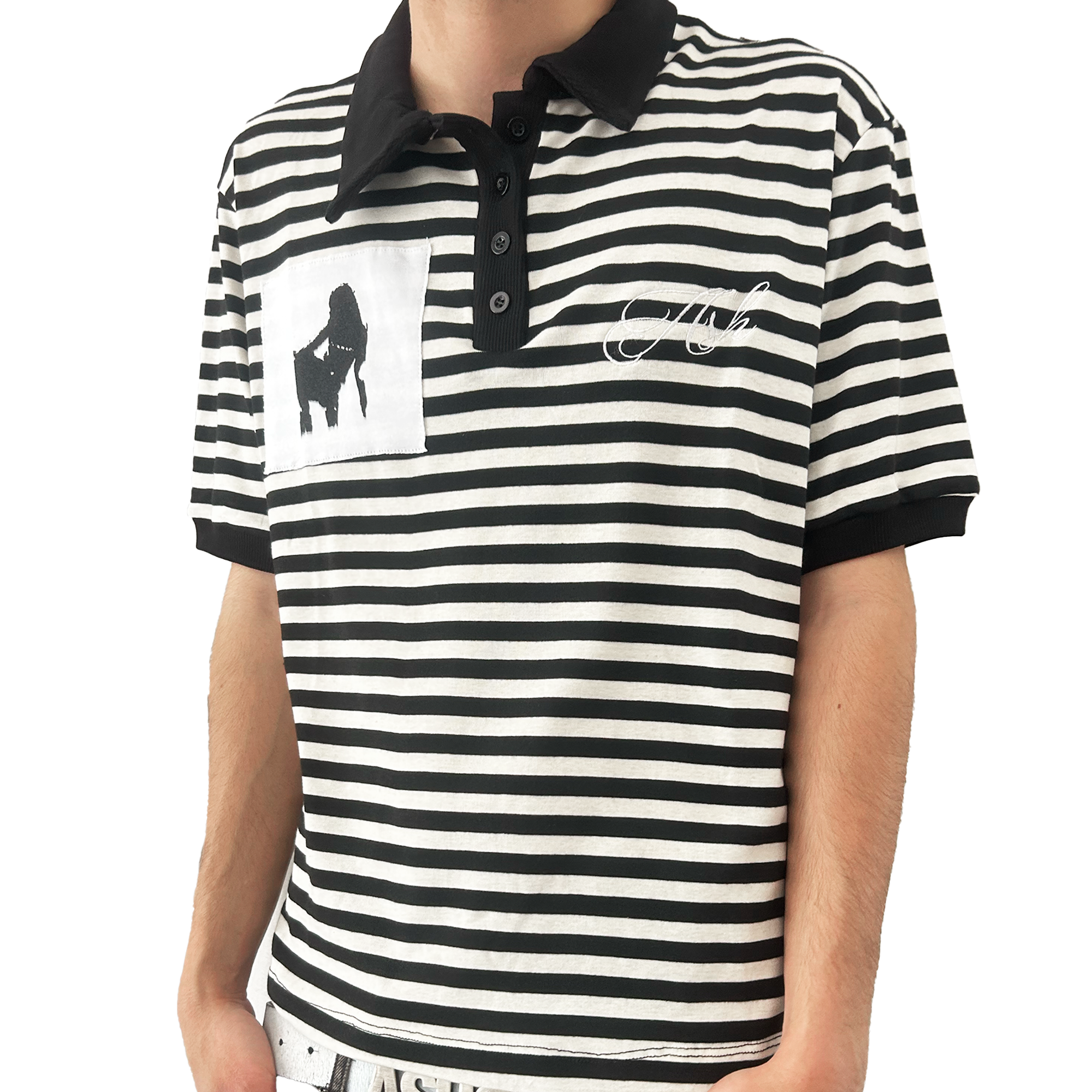 'Lena' Striped polo patch shirt