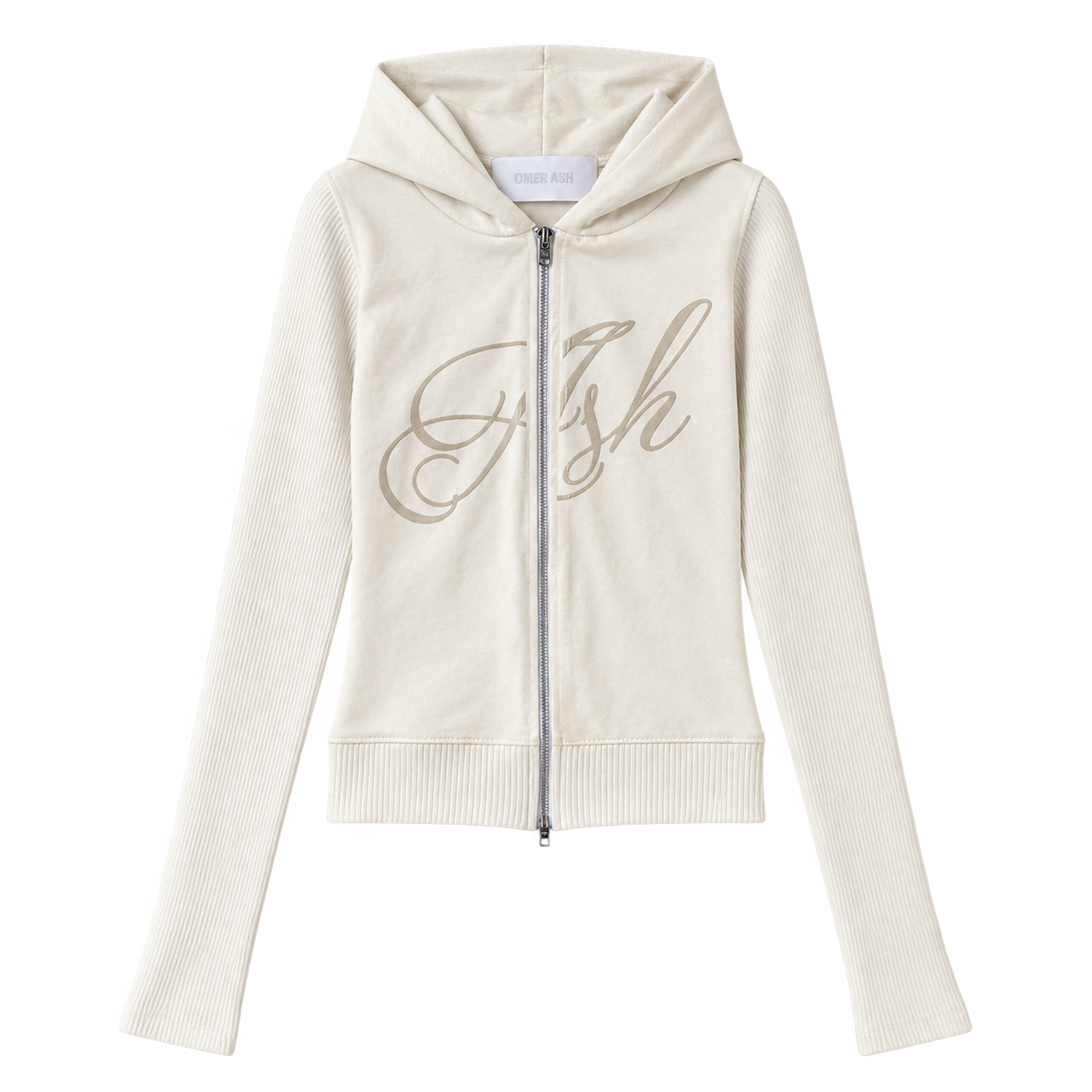 Ash Ribbed Micro Hoodie | Cream
