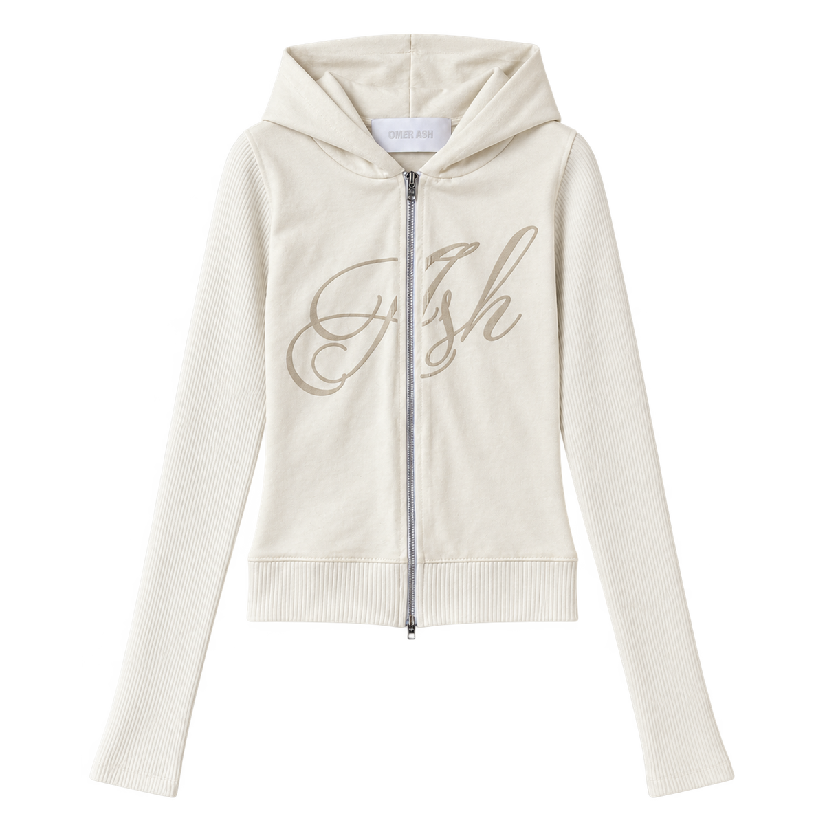 Ash Ribbed Micro Hoodie | Cream