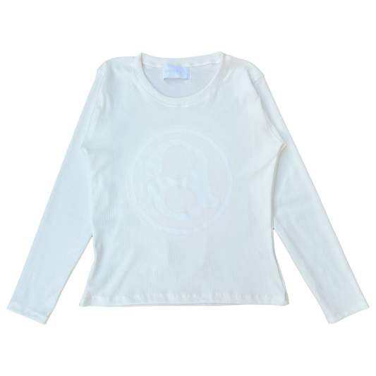 LOGO RIBBED LONG SLEEVE TOP | CREAM